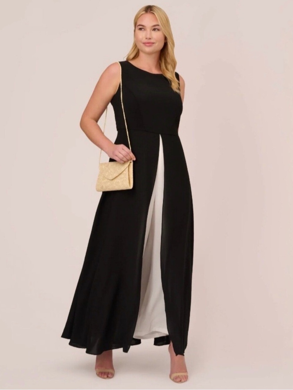 Adrianna Papell Black and White Maxi Dress with White White Jumpsuit